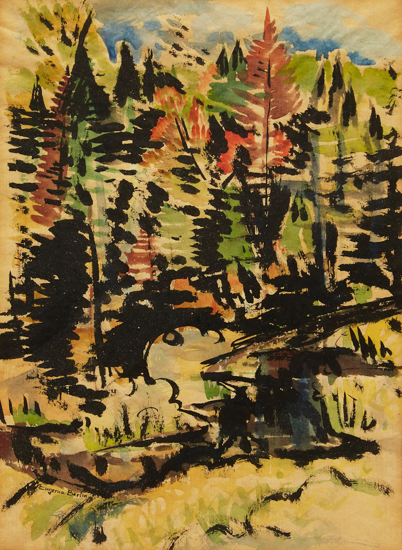 Eugenia Berlin, Landscape with Trees, mixed media on paper
