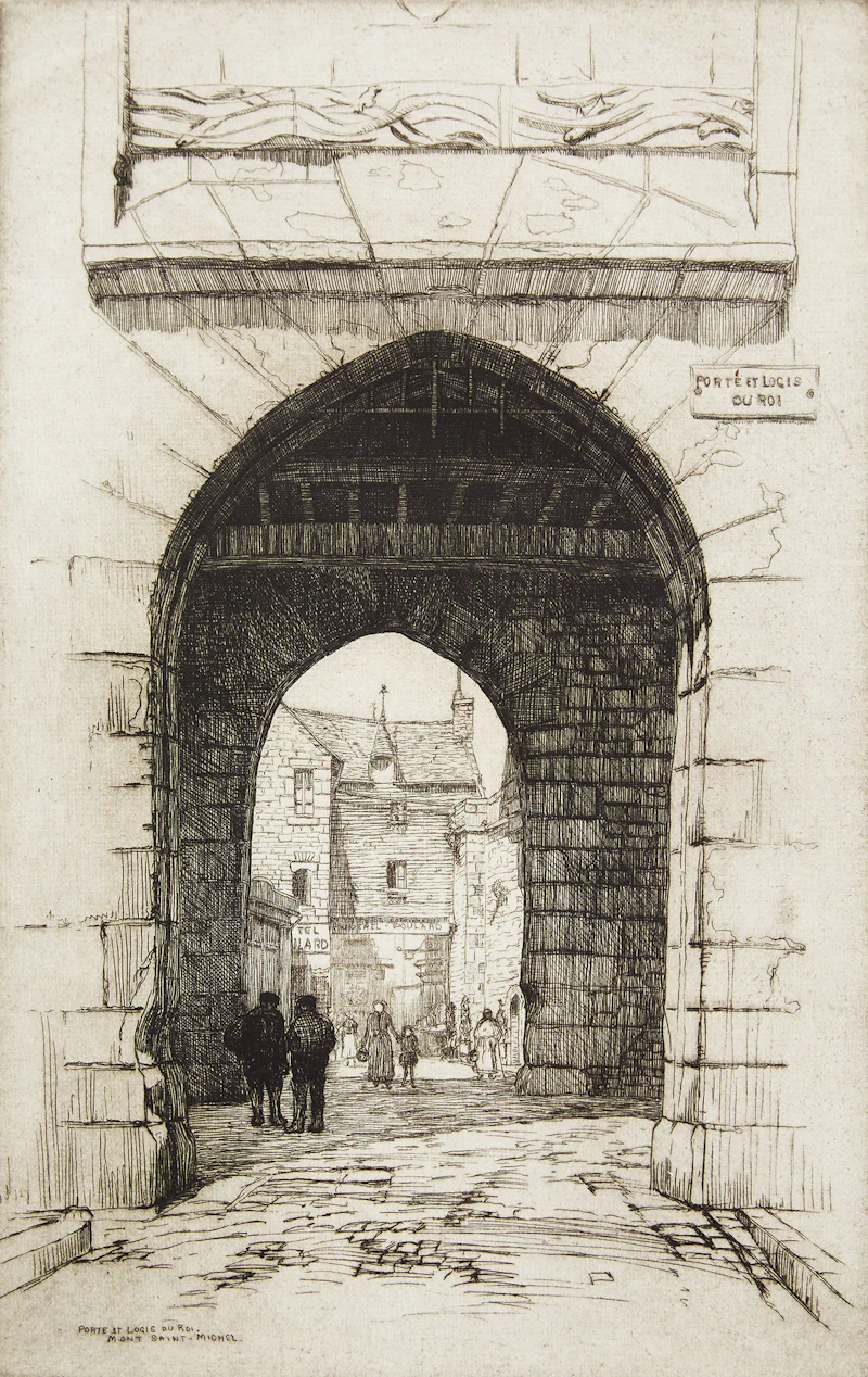 Caroline Helena Armington, La Rue aux Juifs a Rouen; L’Ecole de Driot a’ Paris; La Rue Saint Yves a Chartres; Port et Logis du Roi, Mont Saint-Michel, four etchings - view 10
