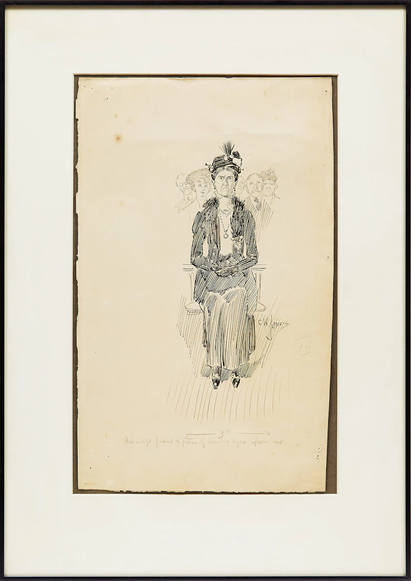 Charles William Jefferys, His wife fixed a pair of sombre eyes upon me, ink on paper - view 2