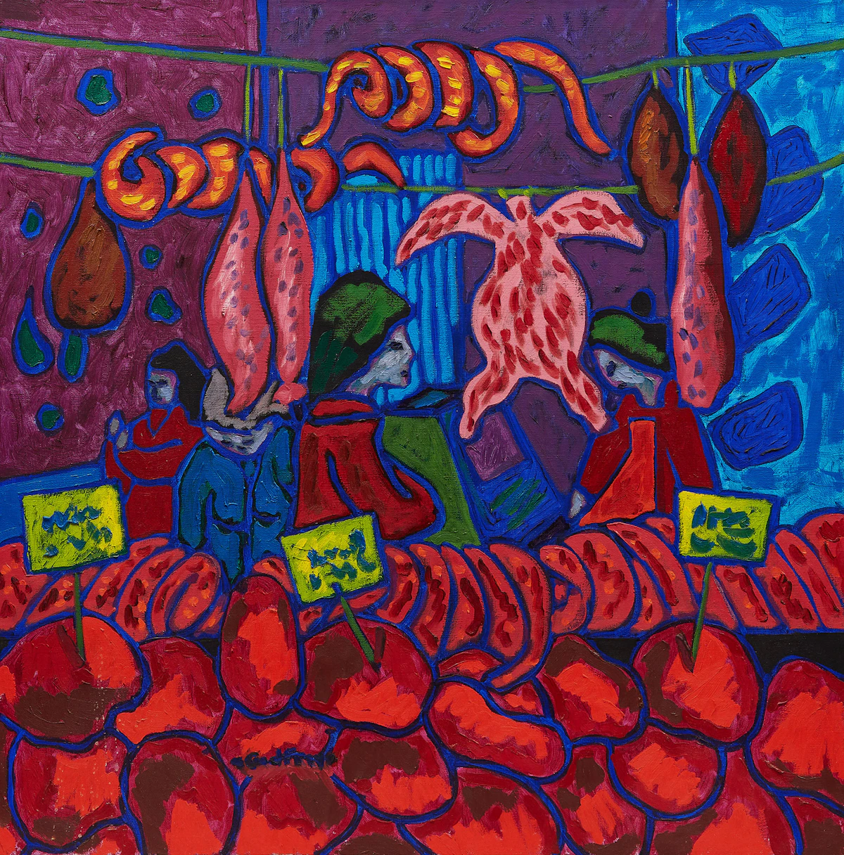 John Godfrey, The Market, oil on canvas, 1973