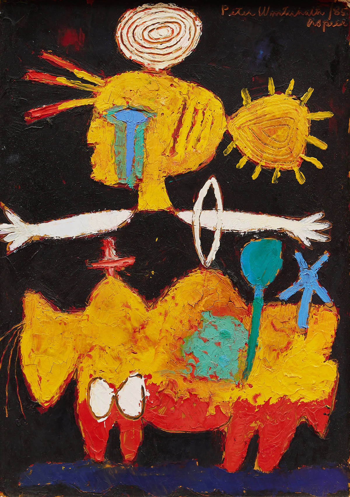 Peter Aspell, Journey of the Sun Goddess, oil on card, 1985