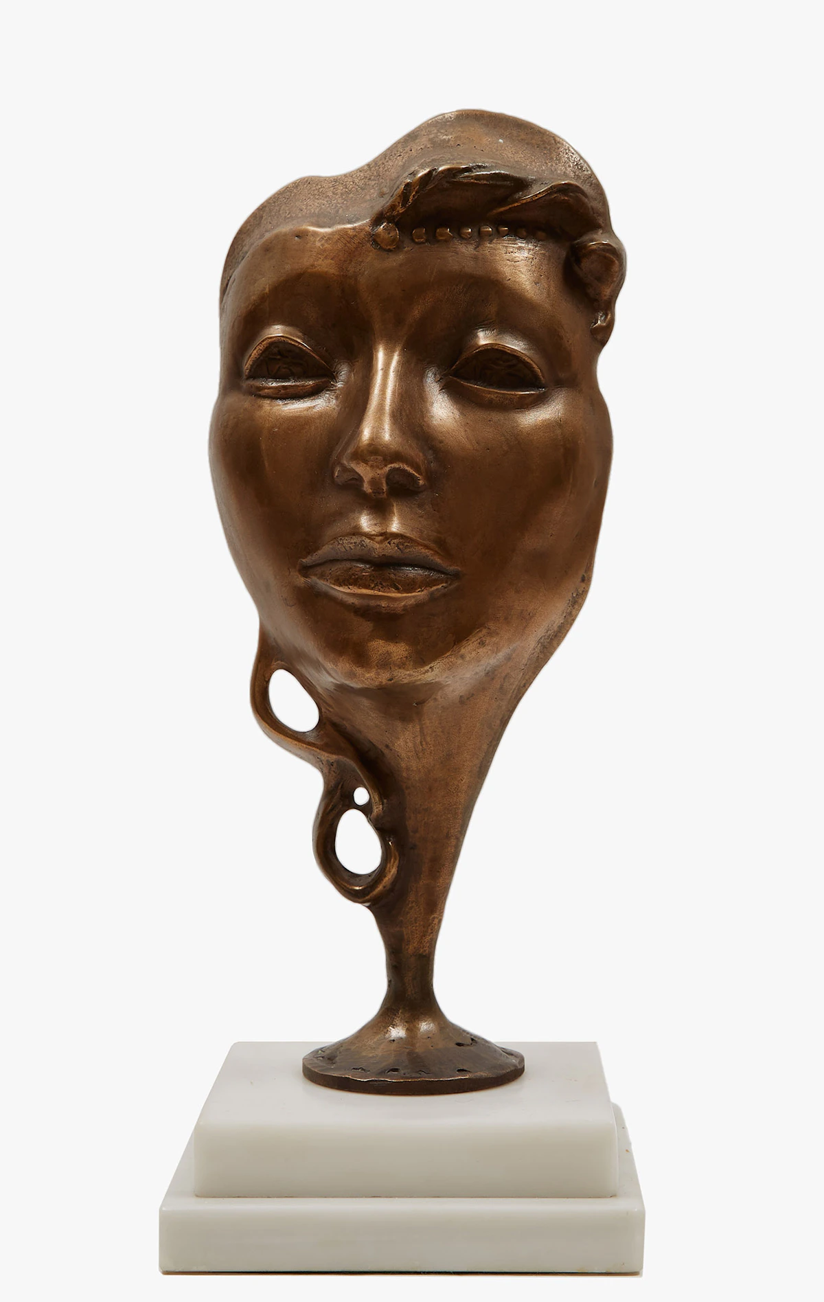 Pat Miele, Mask, bronze on alabaster, 1990