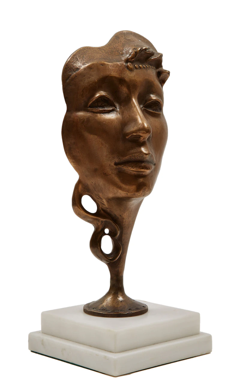 Pat Miele, Mask, bronze on alabaster, 1990 - view 2