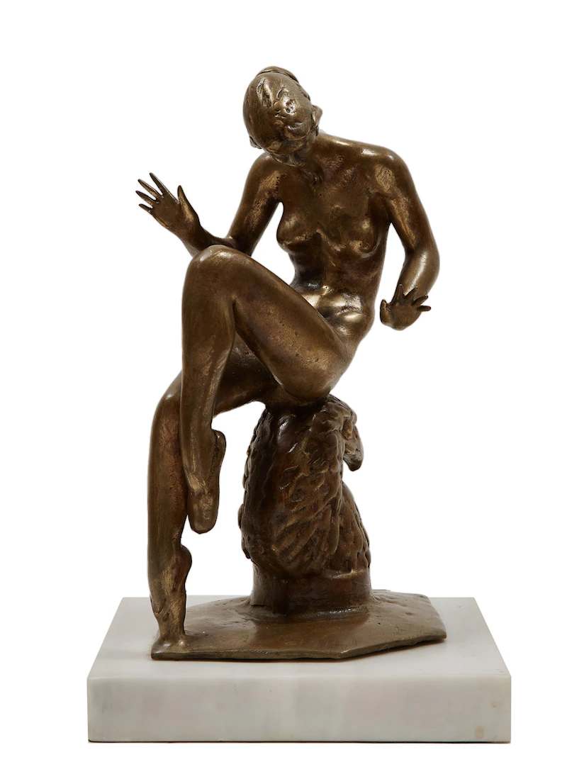 Pat Miele, Seated Woman, bronze on alabaster, 1990 - view 2