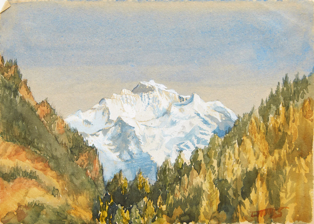 Canadian School, Mountain Landscape , watercolour heightened with white