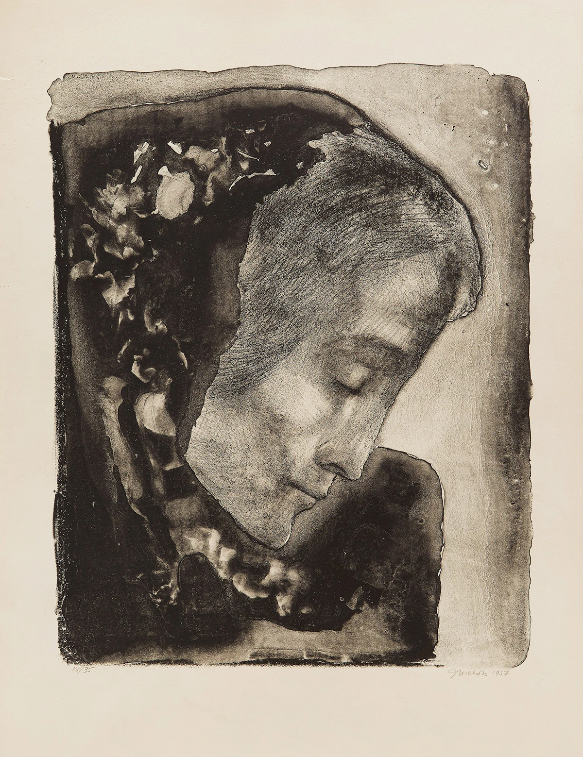 Jack Nichols, Profile of a Woman, lithograph, 1957