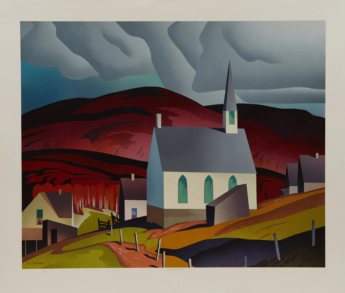 Alfred Joseph Casson, Northern Church; White Pine; Snow Laden House; White Forest, four colour serigraphs