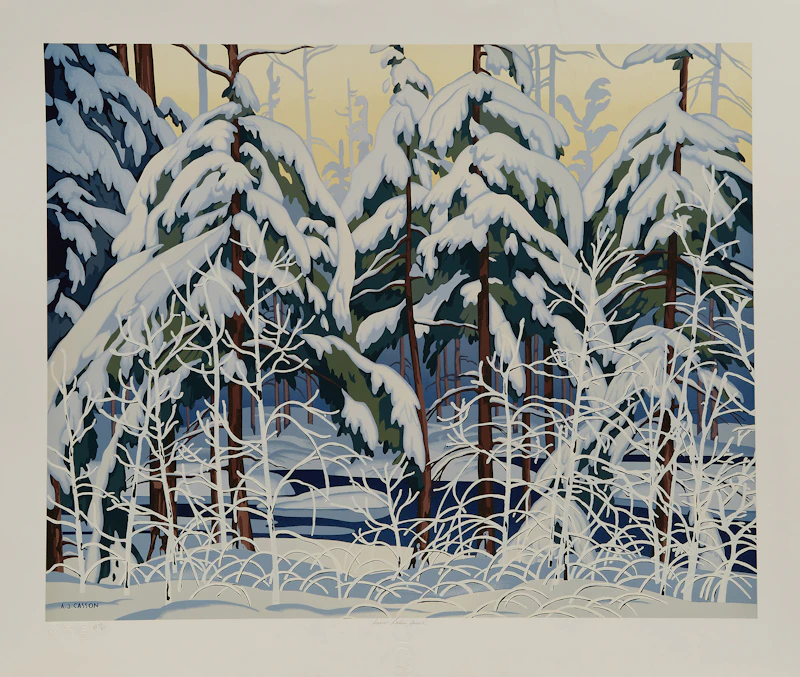 Alfred Joseph Casson, White Forest; Alone La Cloche; White Pine; Snow Laden Spruce, four colour serigraphs - view 4