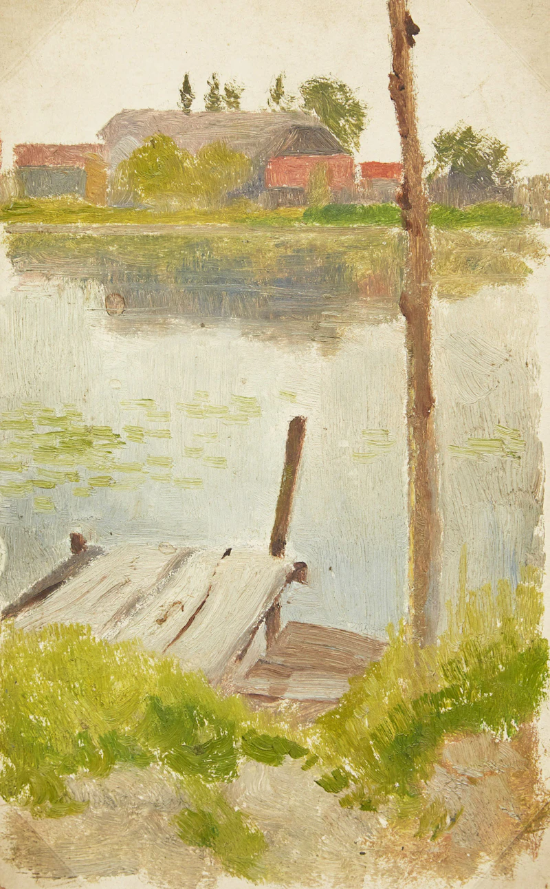 Frederic Marlett Bell-Smith, Dock on a Pond, oil on board