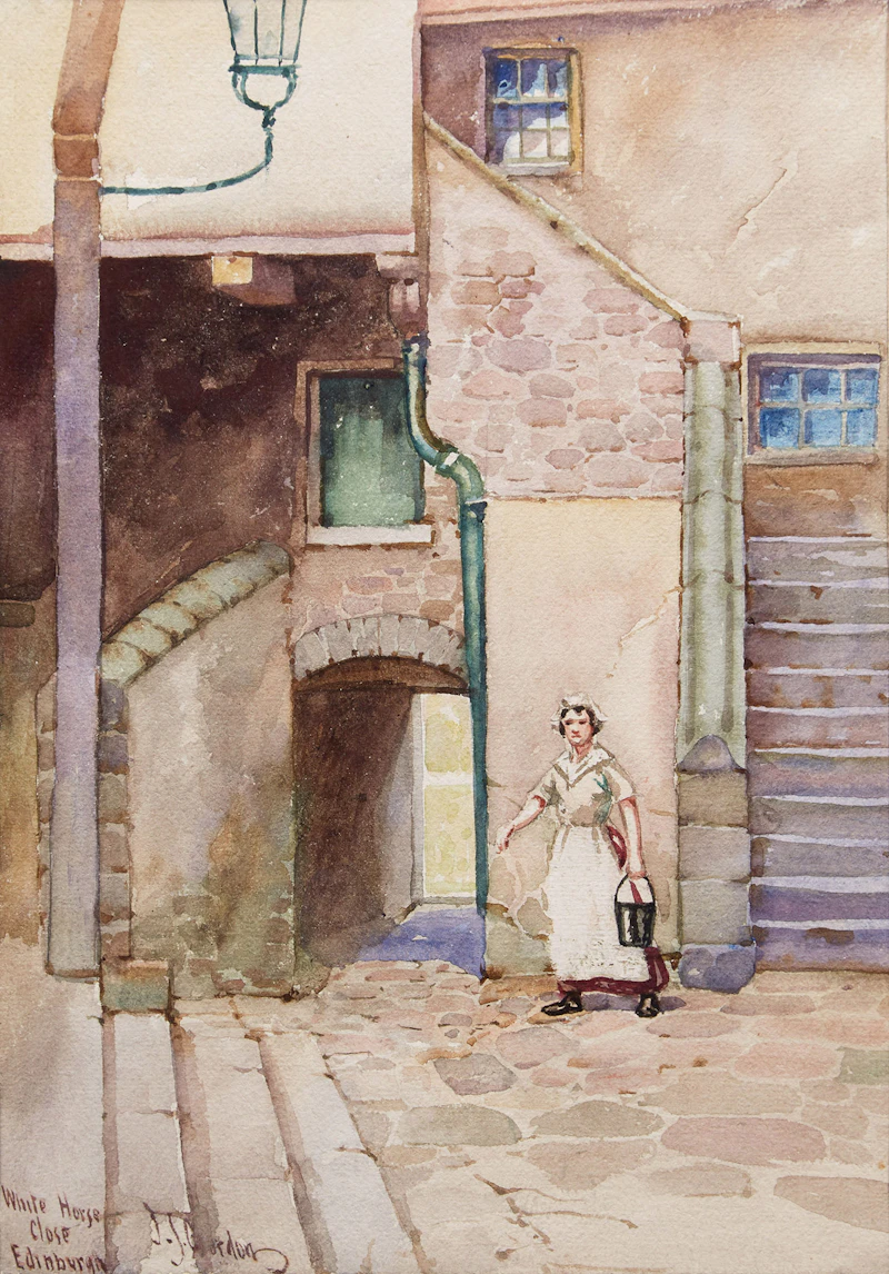 John Sloan Gordon, White House Close, Edinburgh, watercolour