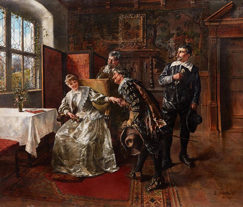 Lady with Three Cavaliers by Eduard Merk