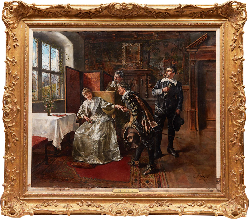 Eduard Merk, Lady with Three Cavaliers, oil on canvas - view 2