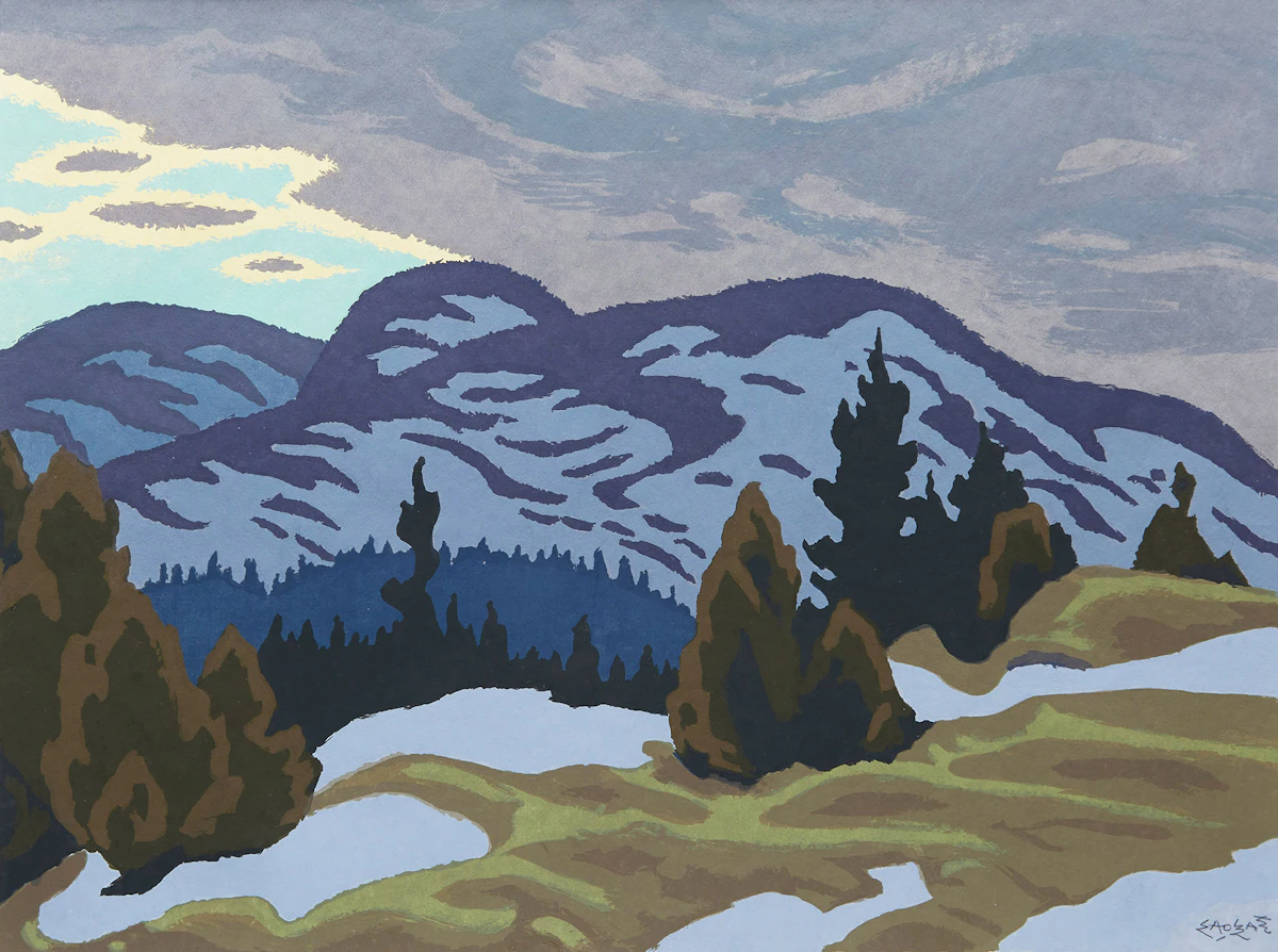 Edwin Headley Holgate, Snow Clouds, colour serigraph, 1958
