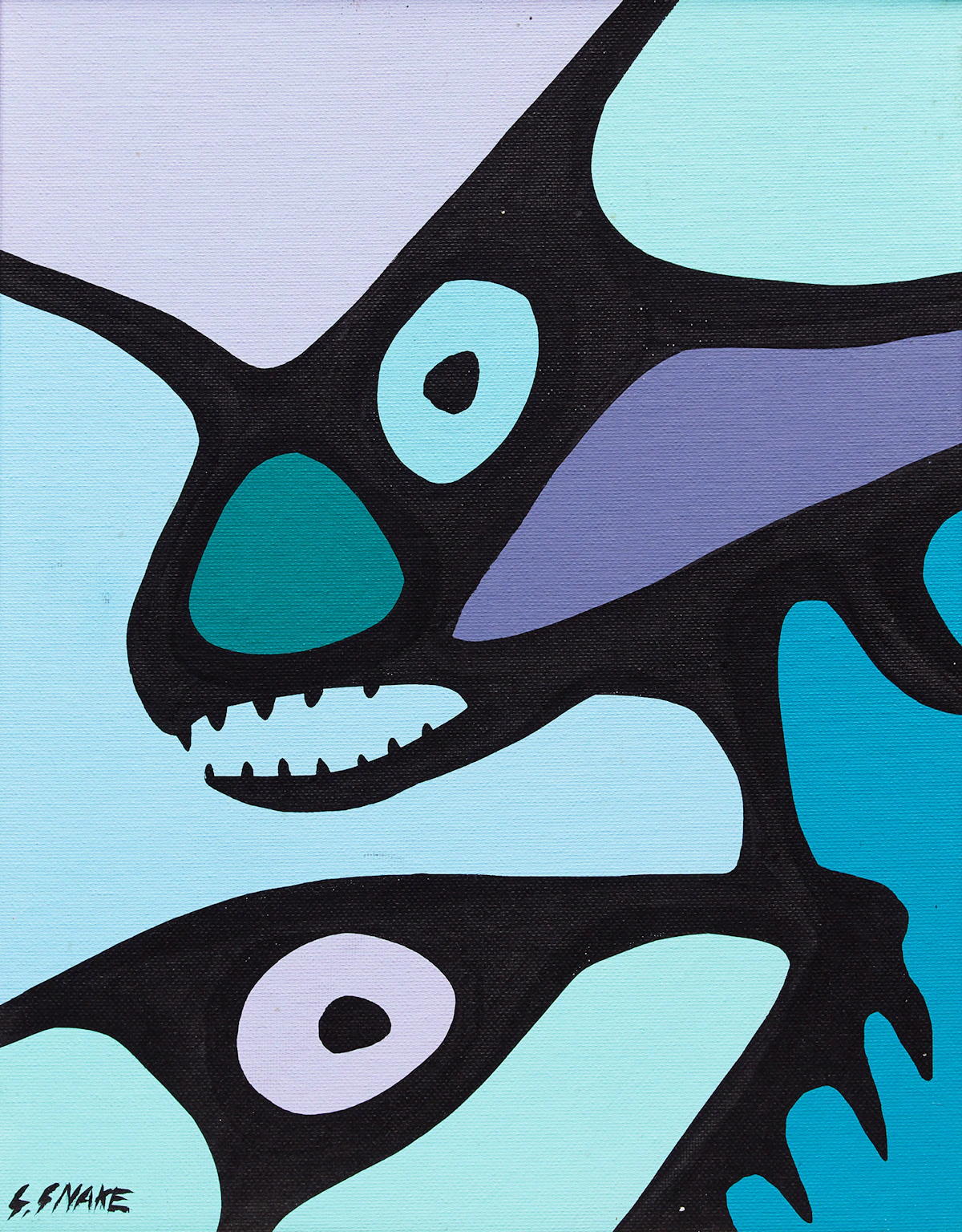 Stephen Snake, Sea Life; Raven Spirit, pair of acrylics on canvasboard
