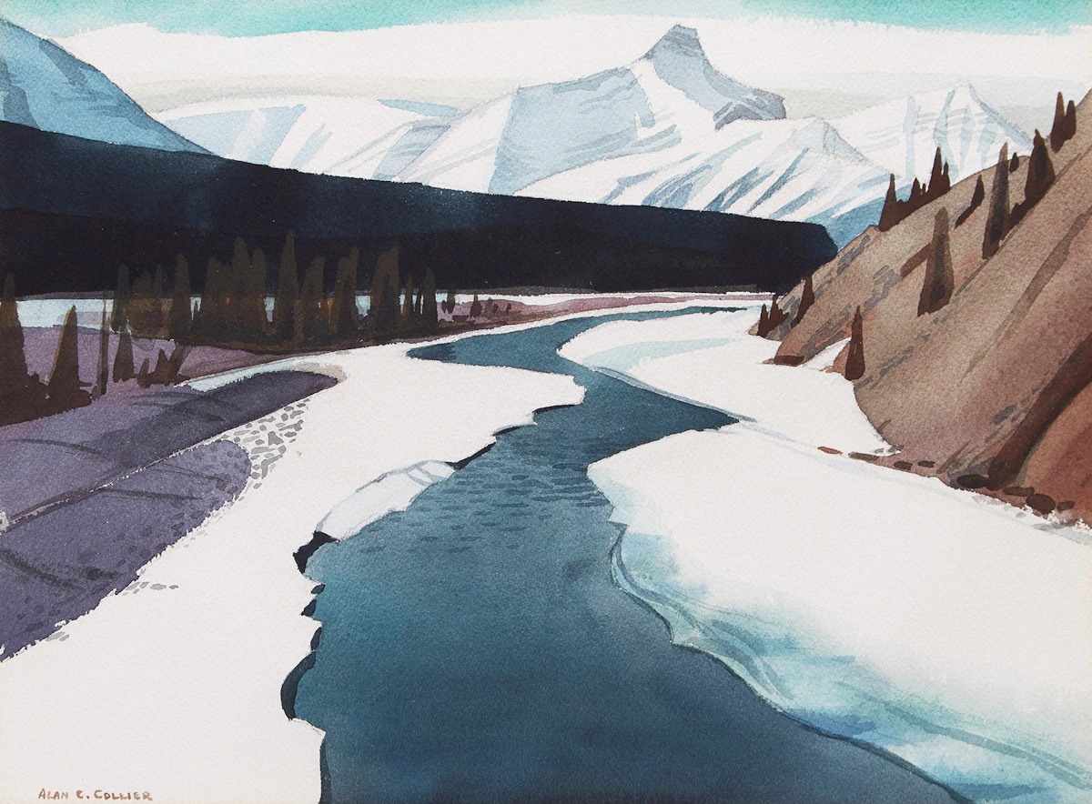 Alan Caswell Collier, North Saskatchewan River at the Crossing , watercolour