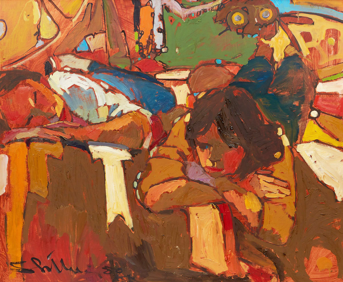 Arthur Shilling, Two Girls (Resting), oil on canvas, 1980