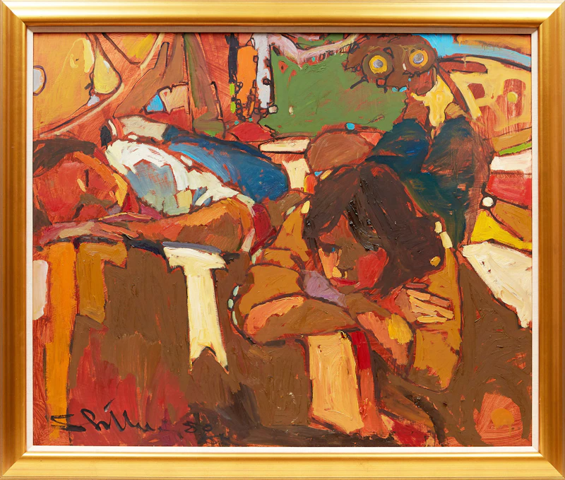 Arthur Shilling, Two Girls (Resting), oil on canvas, 1980 - view 2