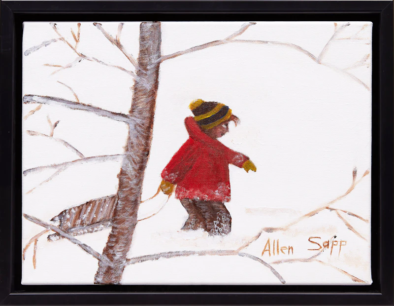 Allen Sapp, Boy with Sled, oil on canvas - view 2