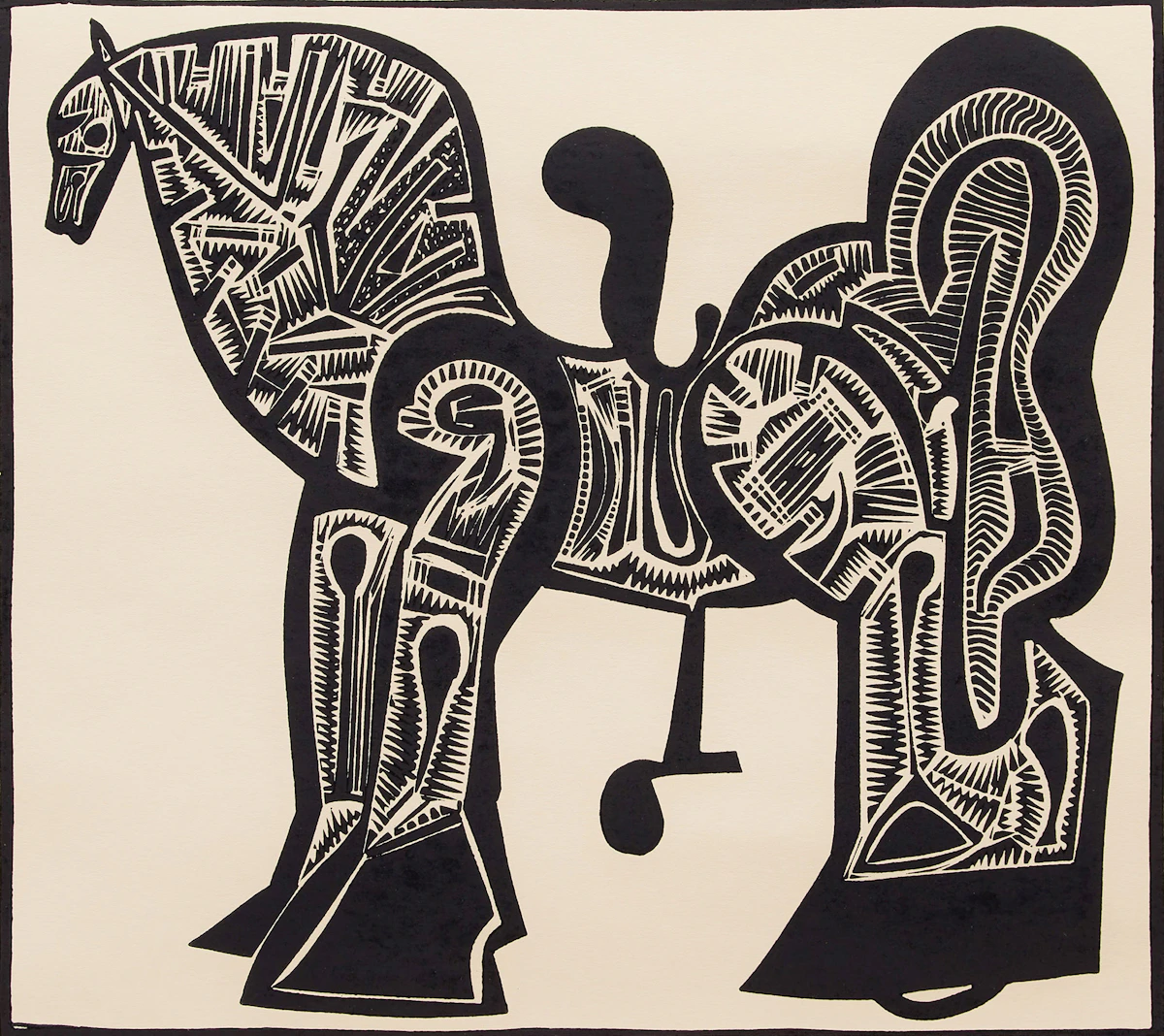 Harold Barling Town, Toy Horse, linocut, 1977