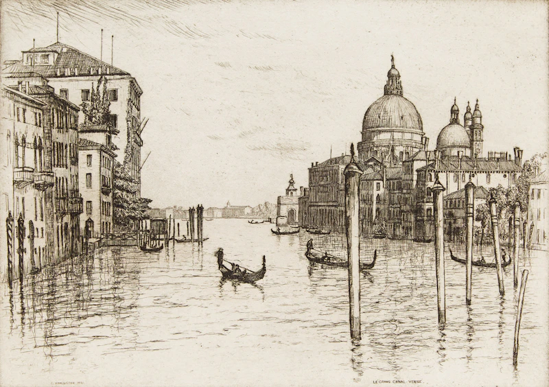 Caroline Helena Armington, Museé du Vieux Honfleur; Le Grand Canal Venise; La Cathédrale de Chartres; La Cathedrale de Tours, four etchings - view 4