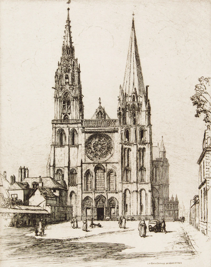 Caroline Helena Armington, Museé du Vieux Honfleur; Le Grand Canal Venise; La Cathédrale de Chartres; La Cathedrale de Tours, four etchings - view 6