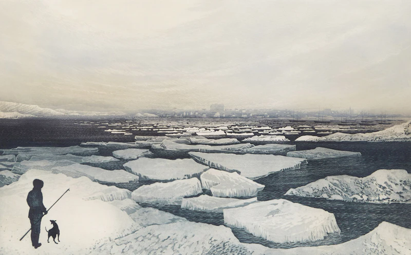 David Lloyd Blackwood, March: Wesleyville from Bennett’s High Island, colour etching and aquatint