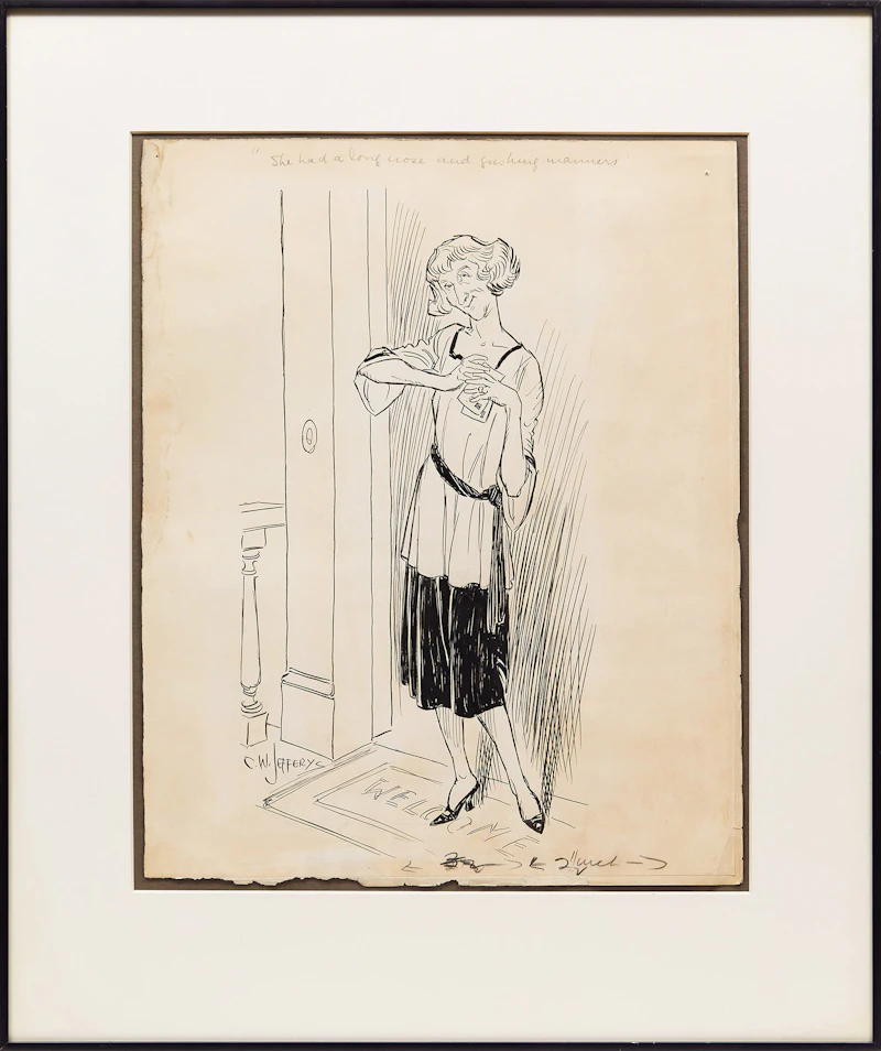 Charles William Jefferys, She had a long nose and gushing manners, ink on paper - view 2