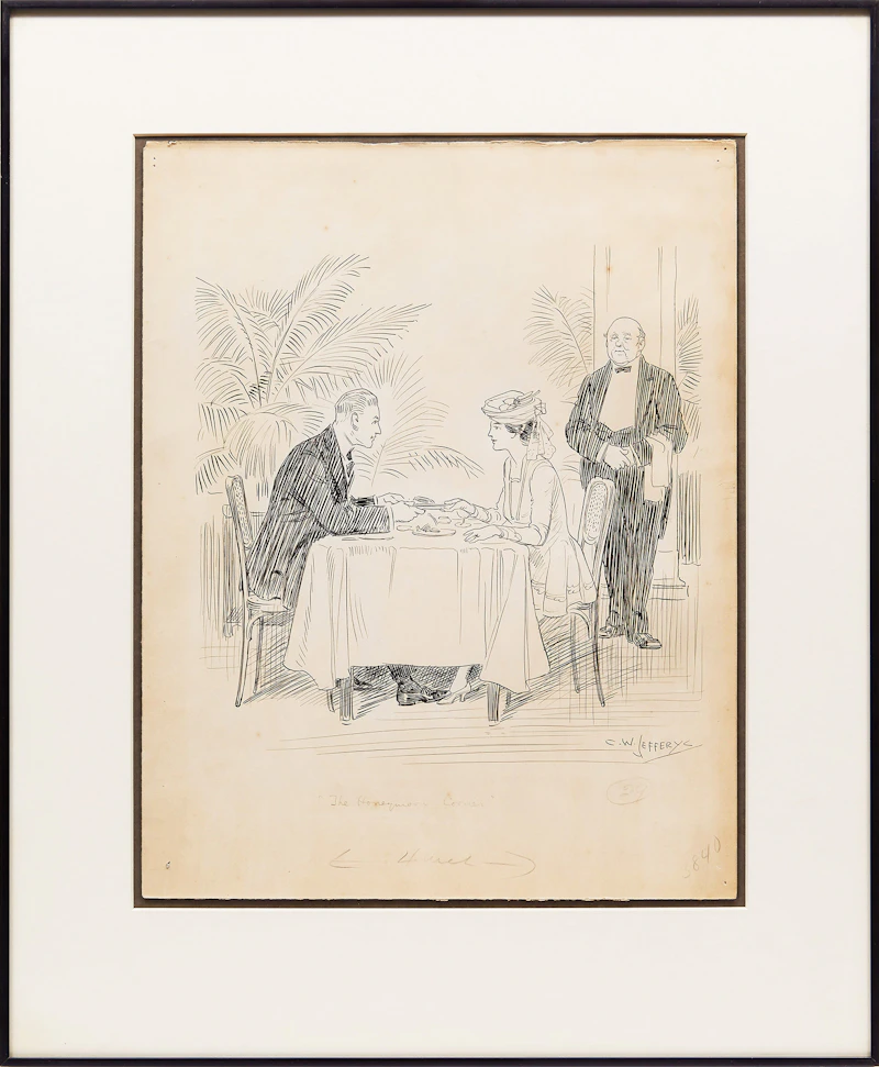 Charles William Jefferys, The Honeymoon Corner , ink on paper - view 2