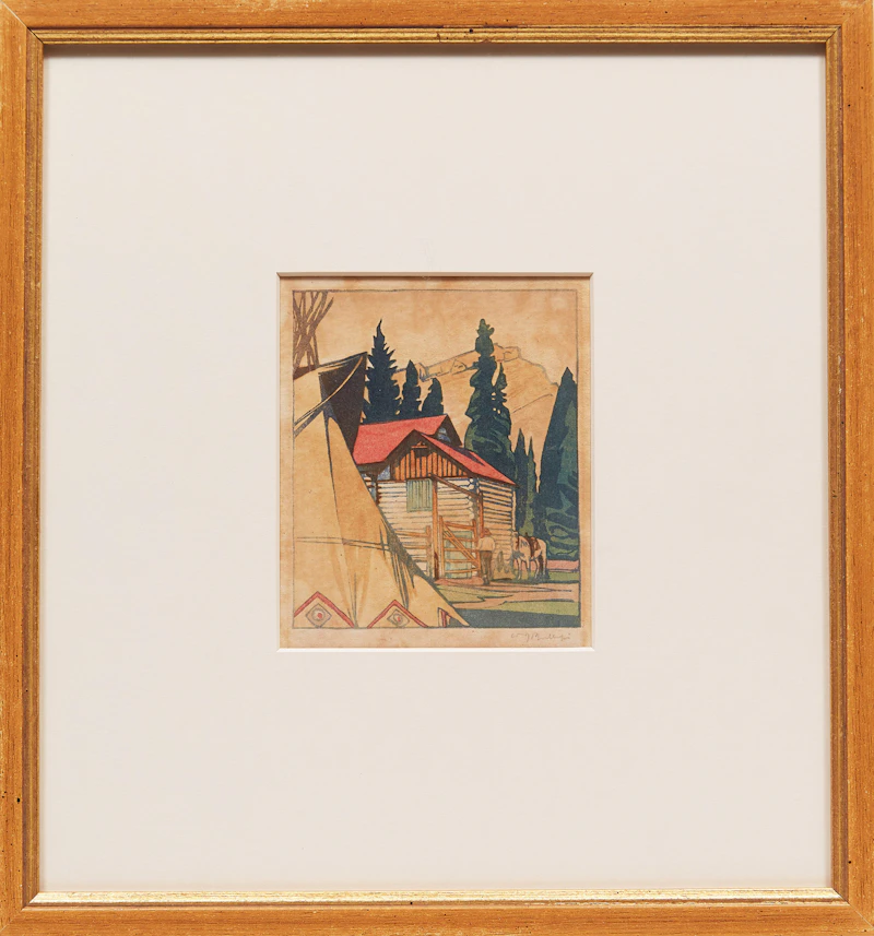 Walter Joseph Phillips, Corral at Banff, colour woodcut, 1941 - view 2