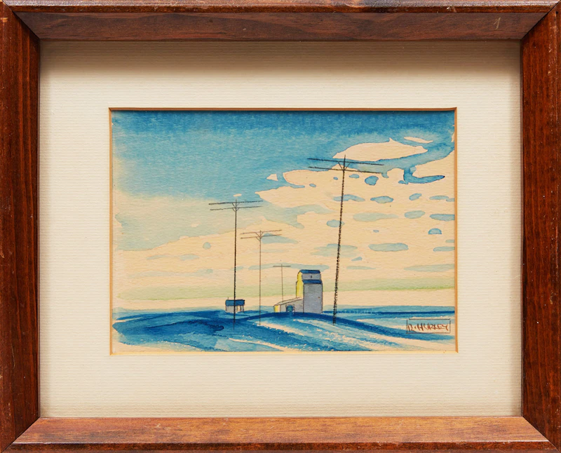 Robert N. Hurley, Grain Elevator; Landscape with Telephone Poles, pair of works on paper - view 2