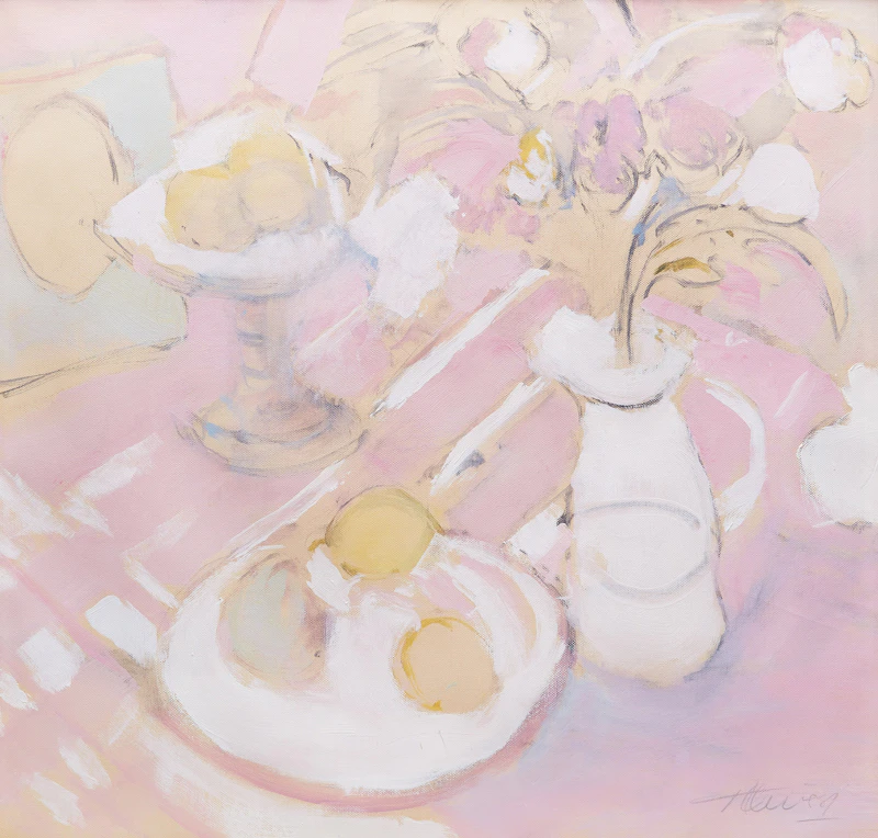 Peter Alfred Harris, The Pink Tablecloth, mixed media on canvas