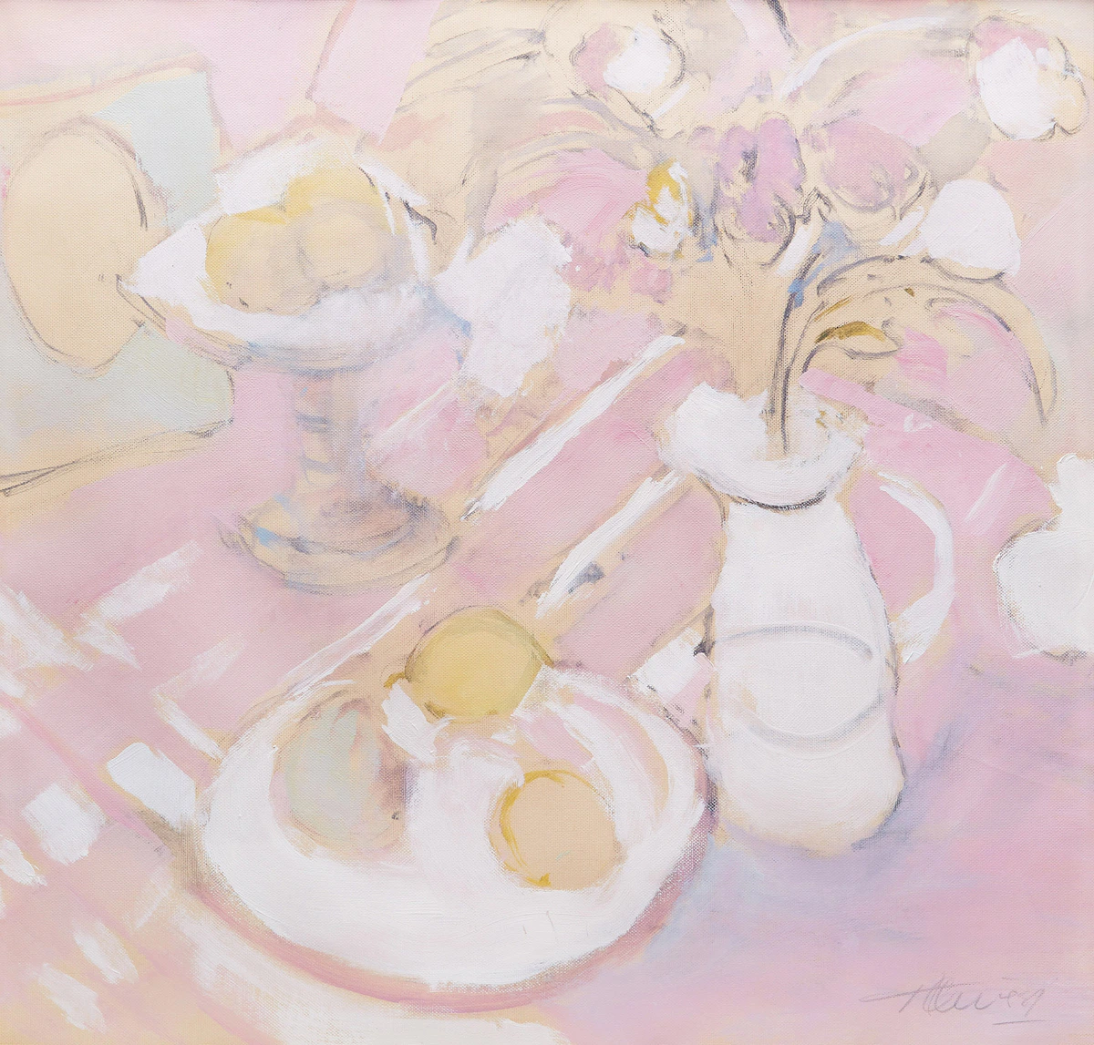 Peter Alfred Harris, The Pink Tablecloth, mixed media on canvas, 1989