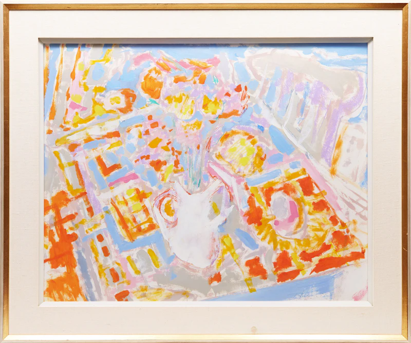 Peter Alfred Harris, The White Vase with Colourful Bouquet , mixed media on paper, 1988 - view 2