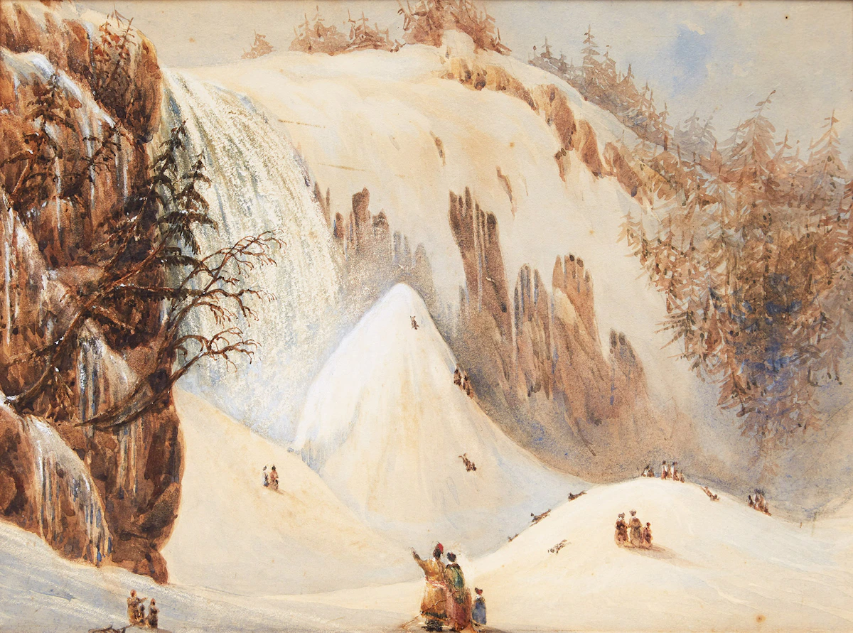 George Russell Dartnell, Falls of Montmorency, St. Lawrence c. 1838, watercolour heightened with white, circa 1838