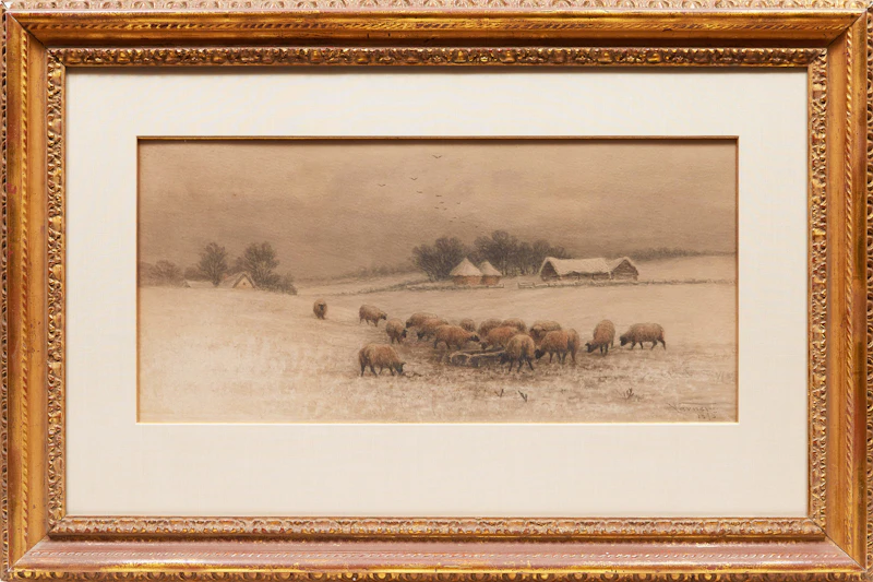 Frederick Arthur Verner, Sheep Grazing in a Winter Field, watercolour, 1895 - view 2