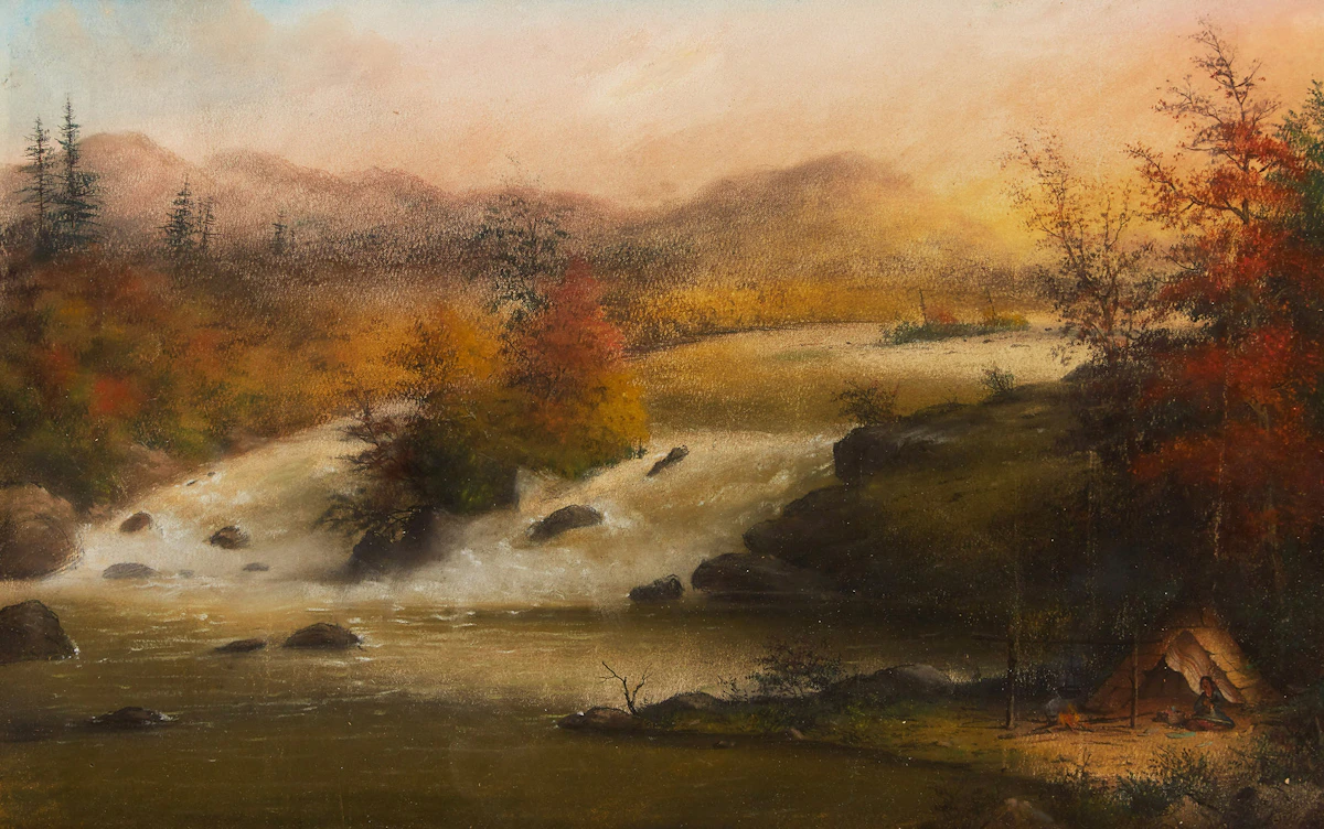 Alfred Worsley Holdstock, Les Grands Calumets on the Ottawa , pastel