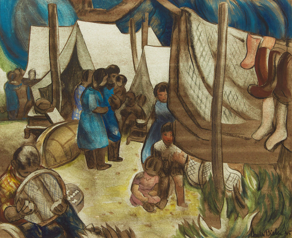André Charles Biéler, Montagnais Encampment, watercolour, 1945