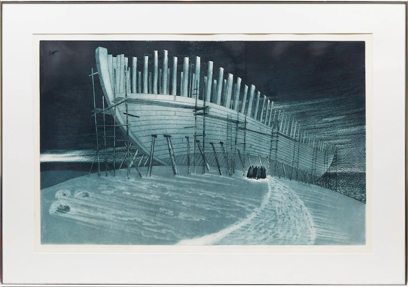 David Lloyd Blackwood, The Prince Andrew Under Construction, colour etching and aquatint, 1973 - view 2