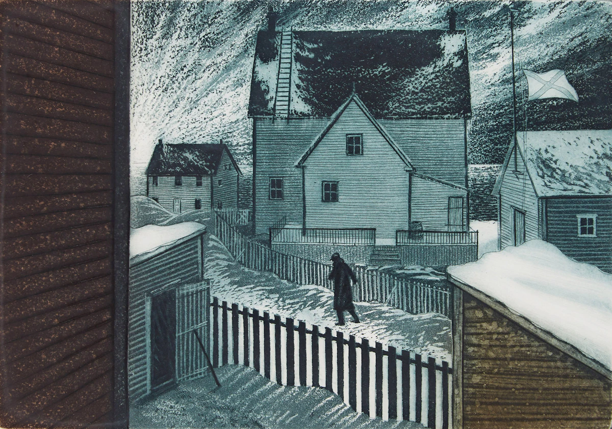 David Lloyd Blackwood, Skipper Nat Walking Home, colour etching and aquatint, 1982