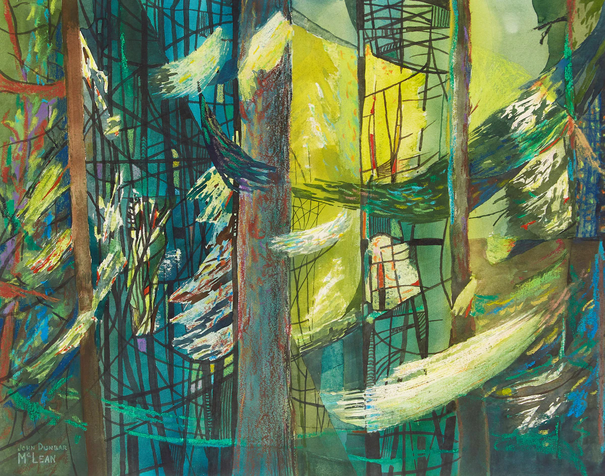 John Dunbar McLean, Forest Lights, watercolour and pastel, 1989