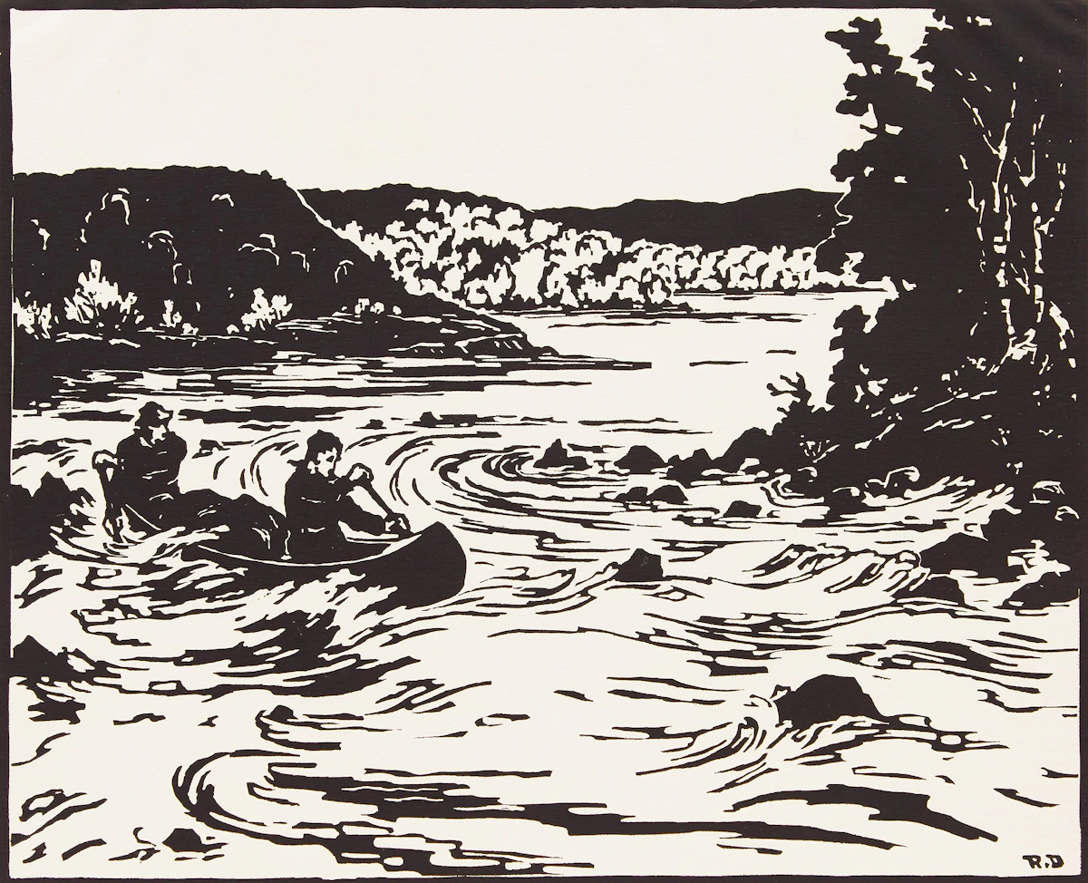 Rodolphe Duguay, Sur le St-Maurice, woodcut, 1936