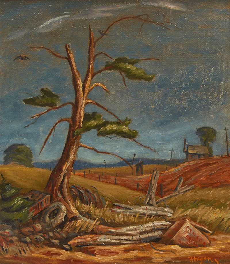 Frederick Hagan, Landscape with Junk, oil on board