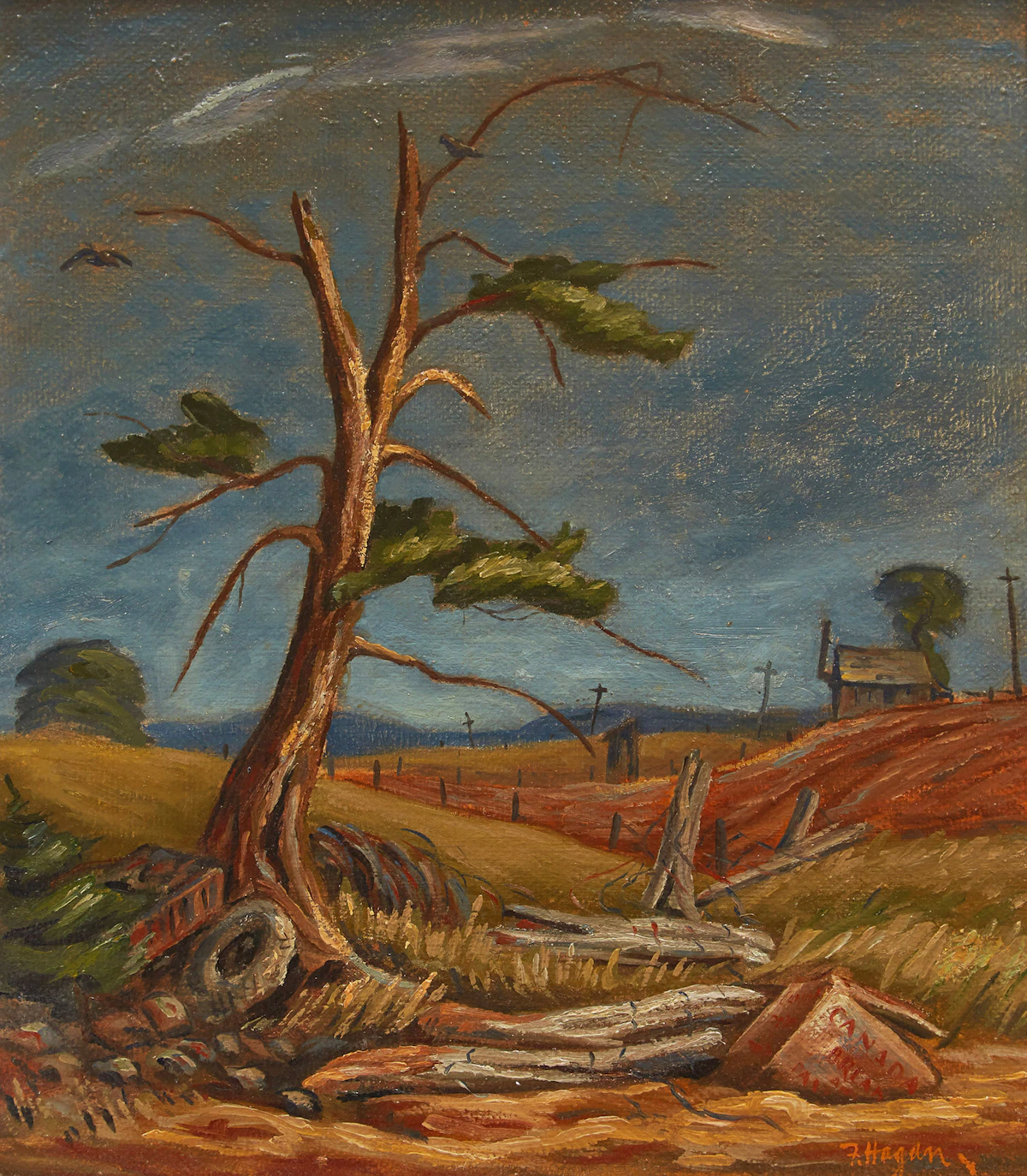 Frederick Hagan, Landscape with Junk, oil on board, 1946