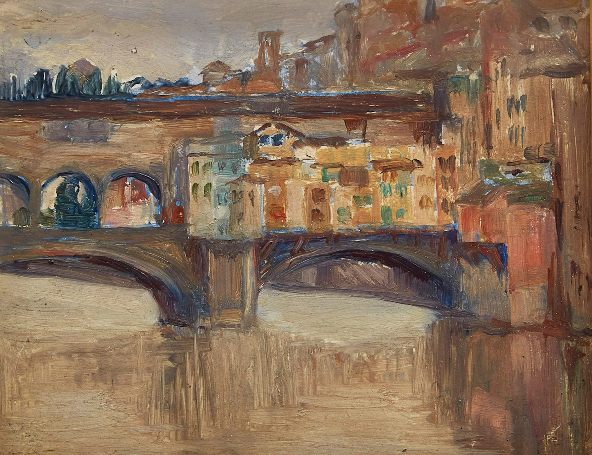 Mary Evelyn Wrinch, Ponte Vecchio, Florence, oil on board, 1914
