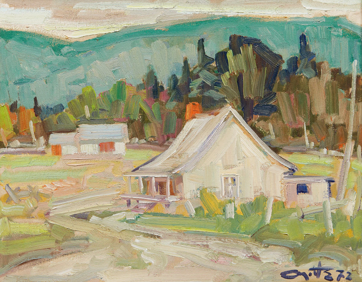 Leo Ayotte, Landscape with Cabin, oil on canvas, 1972