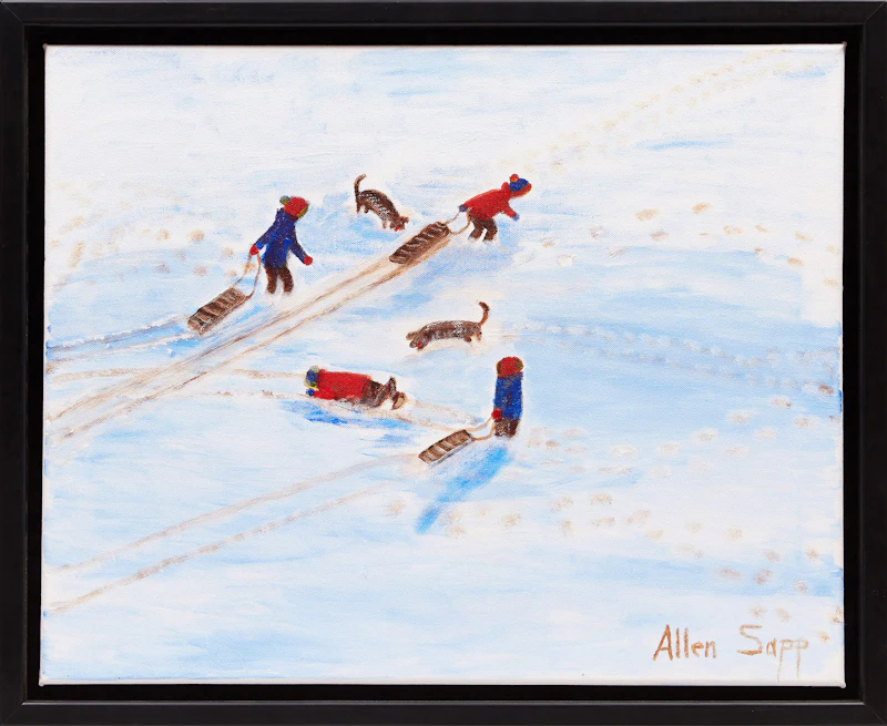 Allen Sapp, Sledding, acrylic on canvas - view 2