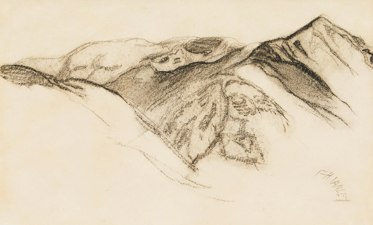 Frederick Horsman Varley, Mountain Range, charcoal