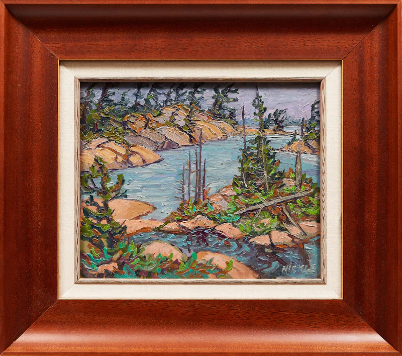 Lawrence Nickle, View Across Bing Inlet at Bigwood and Clark Island, Georgian Bay, oil on board, 1996 - view 2