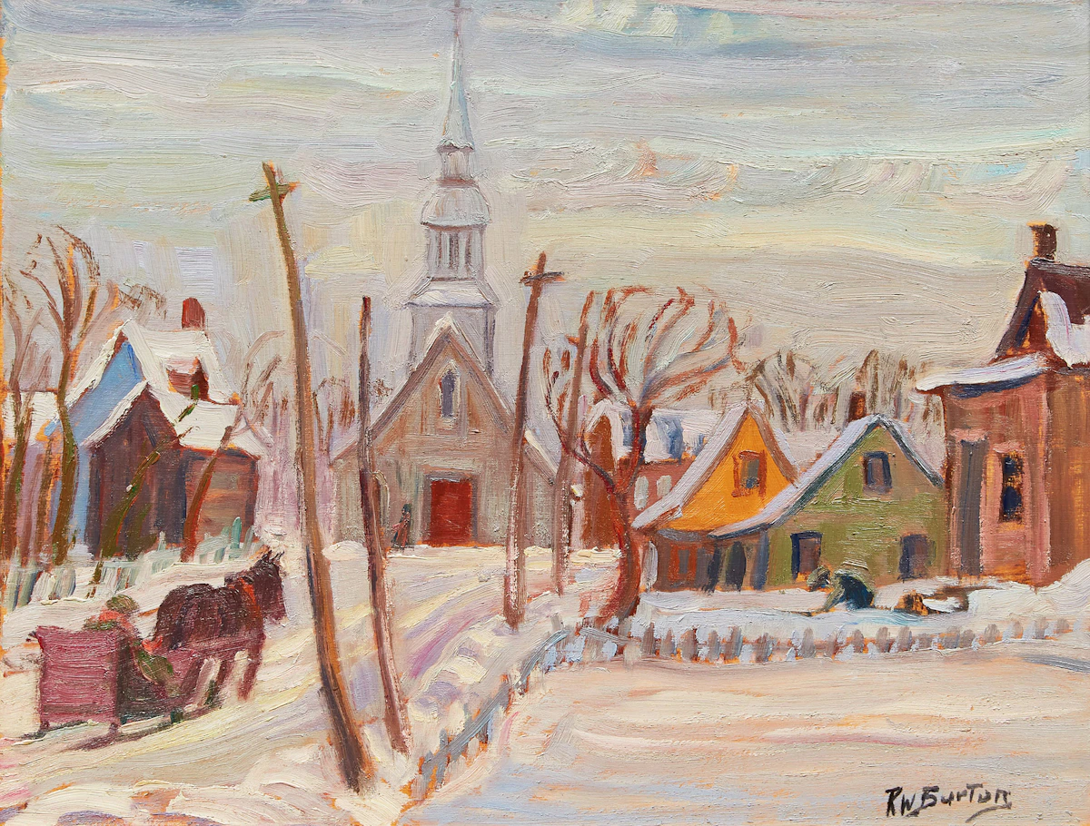 Ralph Wallace Burton, Village in Winter, oil on board