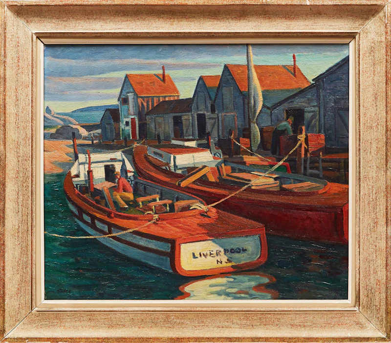 Jack Beder, Boats at Wharf (Hunt’s Point, N.S.), oil on canvas, 1950 - view 2